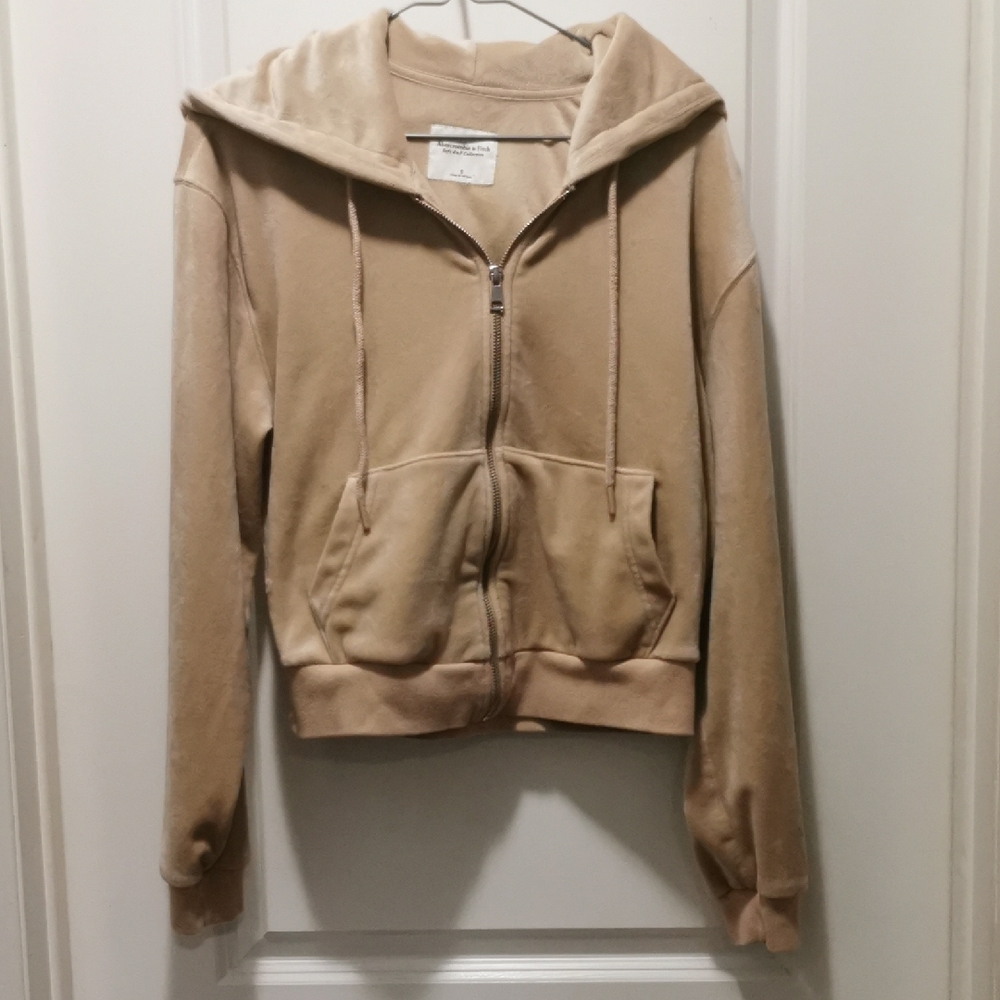 Abercrombie & Fitch Tan Zip-Up Valour Hoodie Jacket Soft Comfy - Picture 1 of 3